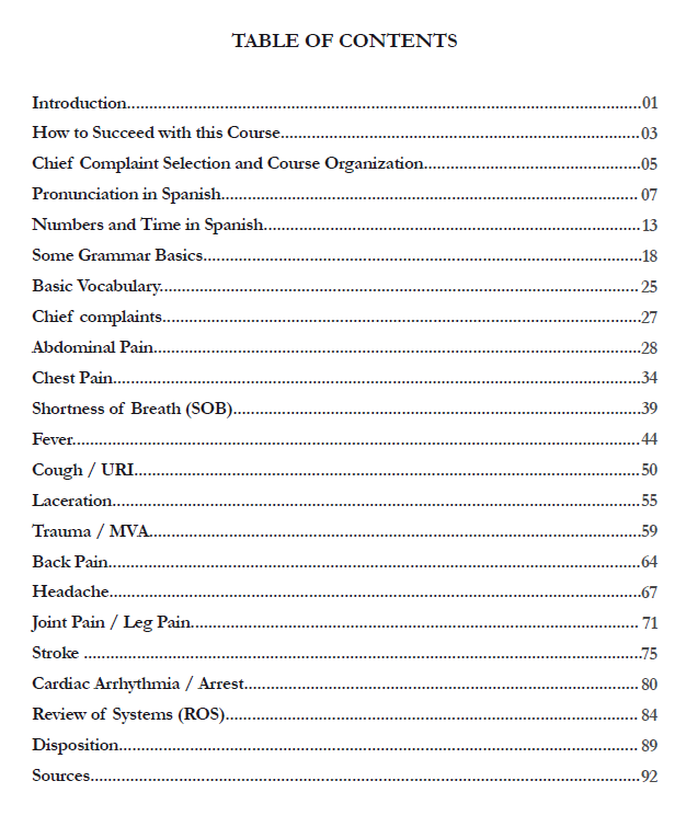 Course Manual Table of Contents